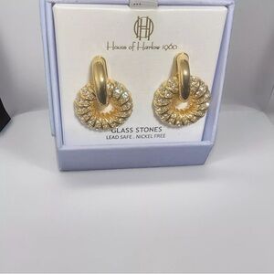 House of Harlow 1960 perfect sparkling circle gold tone glass stones Earrings